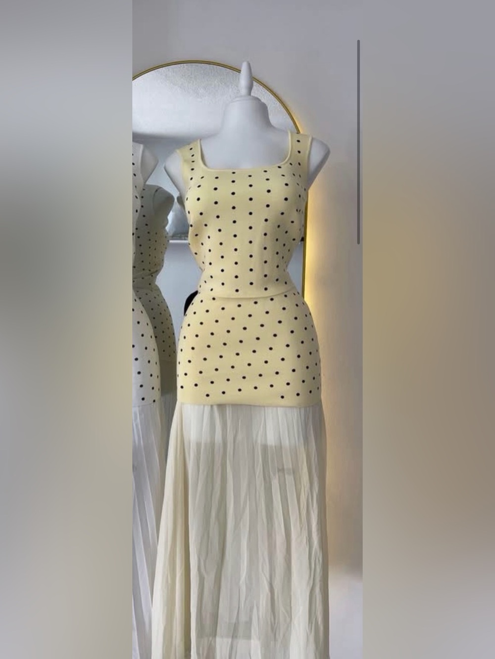 Yellow Polka Dot Knit Top and Sheer Skirt Set
